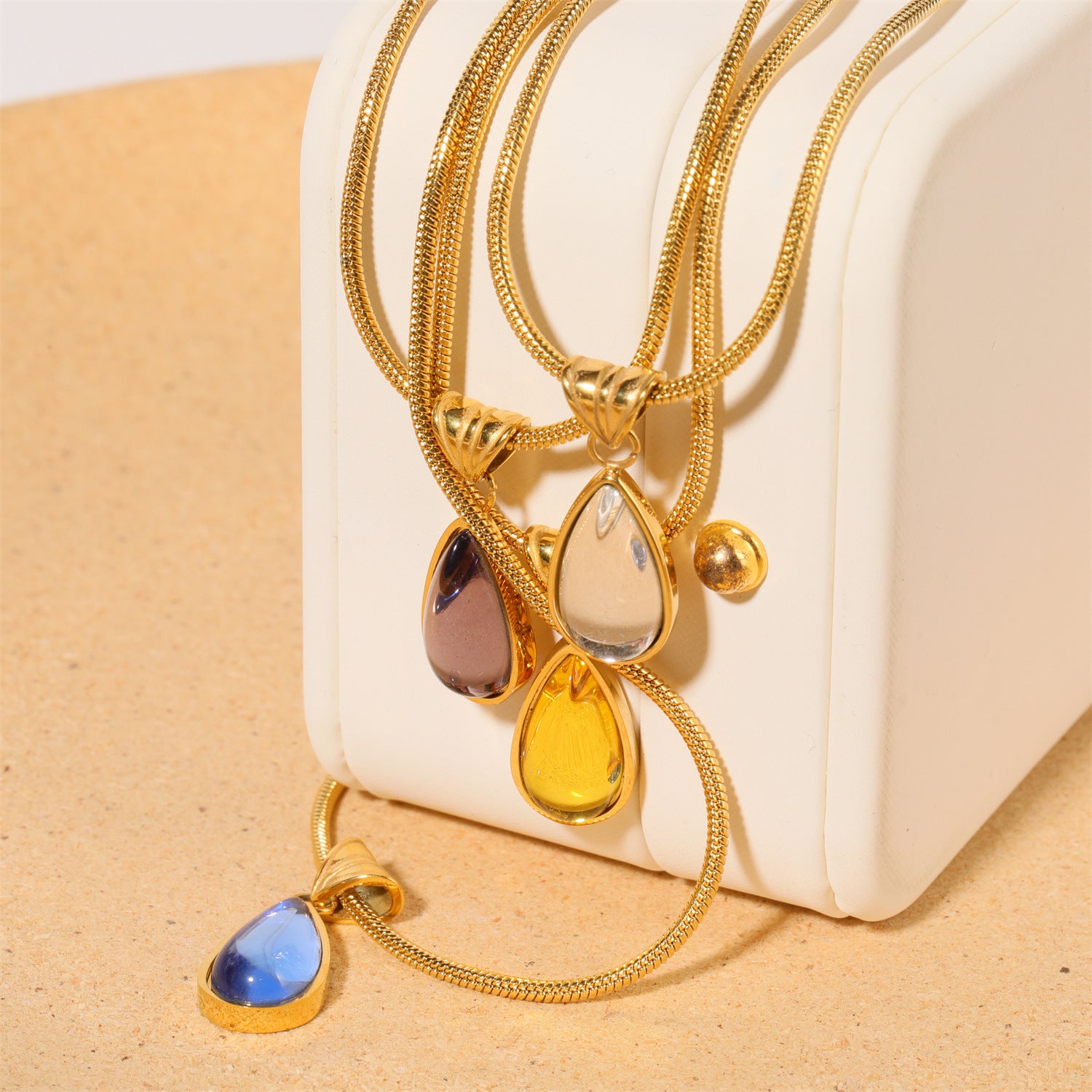 Wholesale December Birthday Stone Water Drop Titanium Steel Necklaces